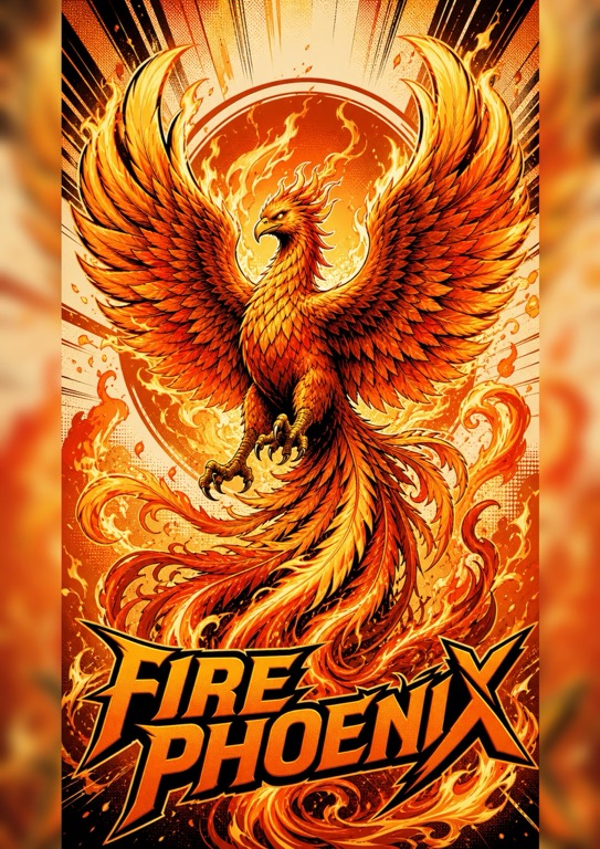 Fire Phoenix gaming platform poster with fiery phoenix and FIRE PHOENIX wordmark