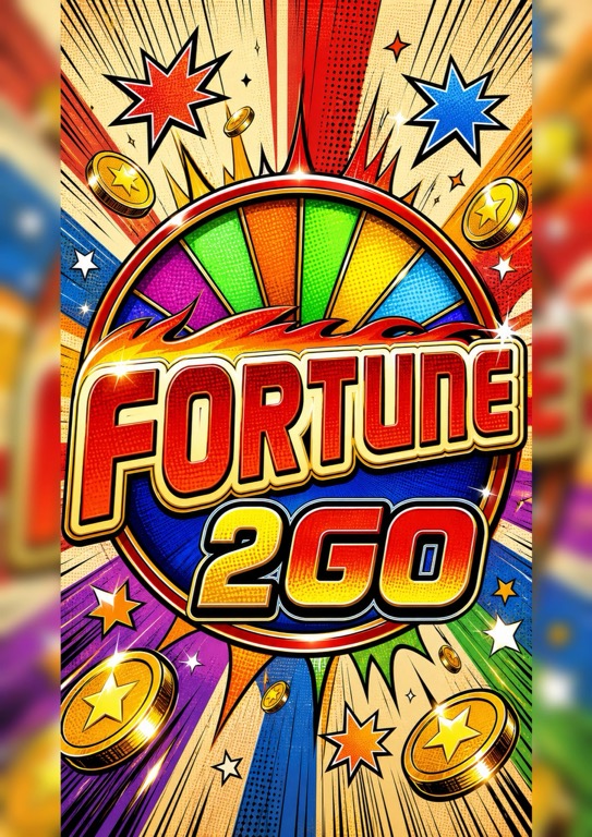 Fortune 2 Go gaming platform poster with colorful wheel and FORTUNE 2 GO wordmark