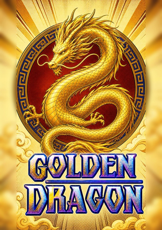 Golden Dragon gaming platform poster with imperial dragon and GOLDEN DRAGON wordmark